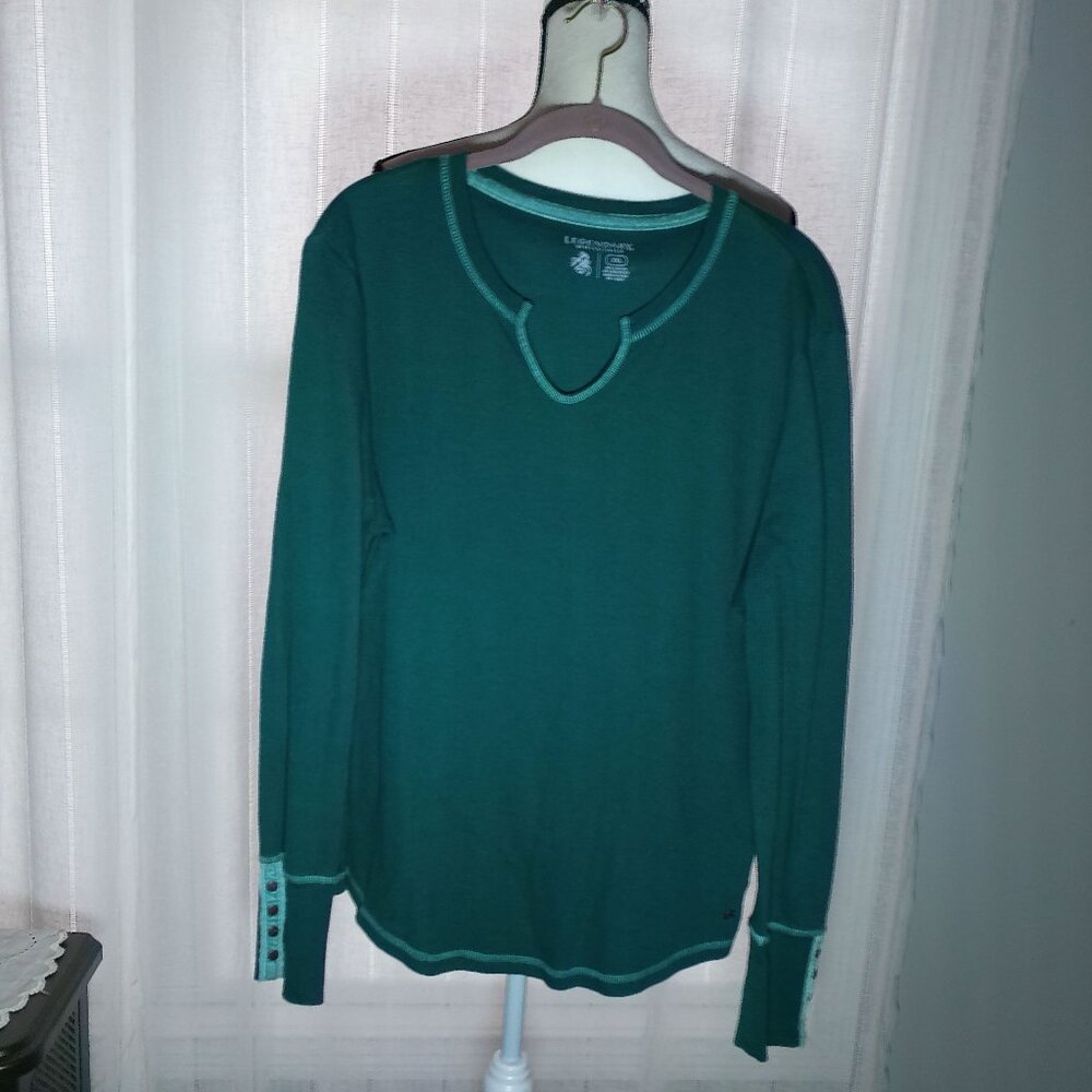 LEGENDARY WHITETAILS Long Sleeve V-Neck Teal /Light Teal Accents Knit Tunic 2XL